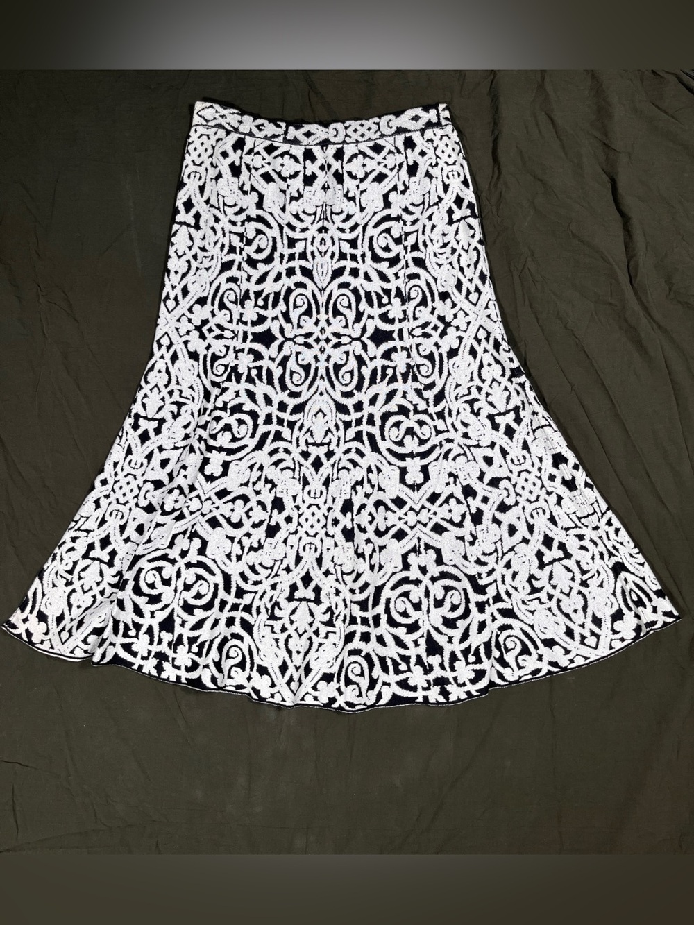 Peruvian Connection Women’s Black and White Patterned A-Line Skirt Size Medium
